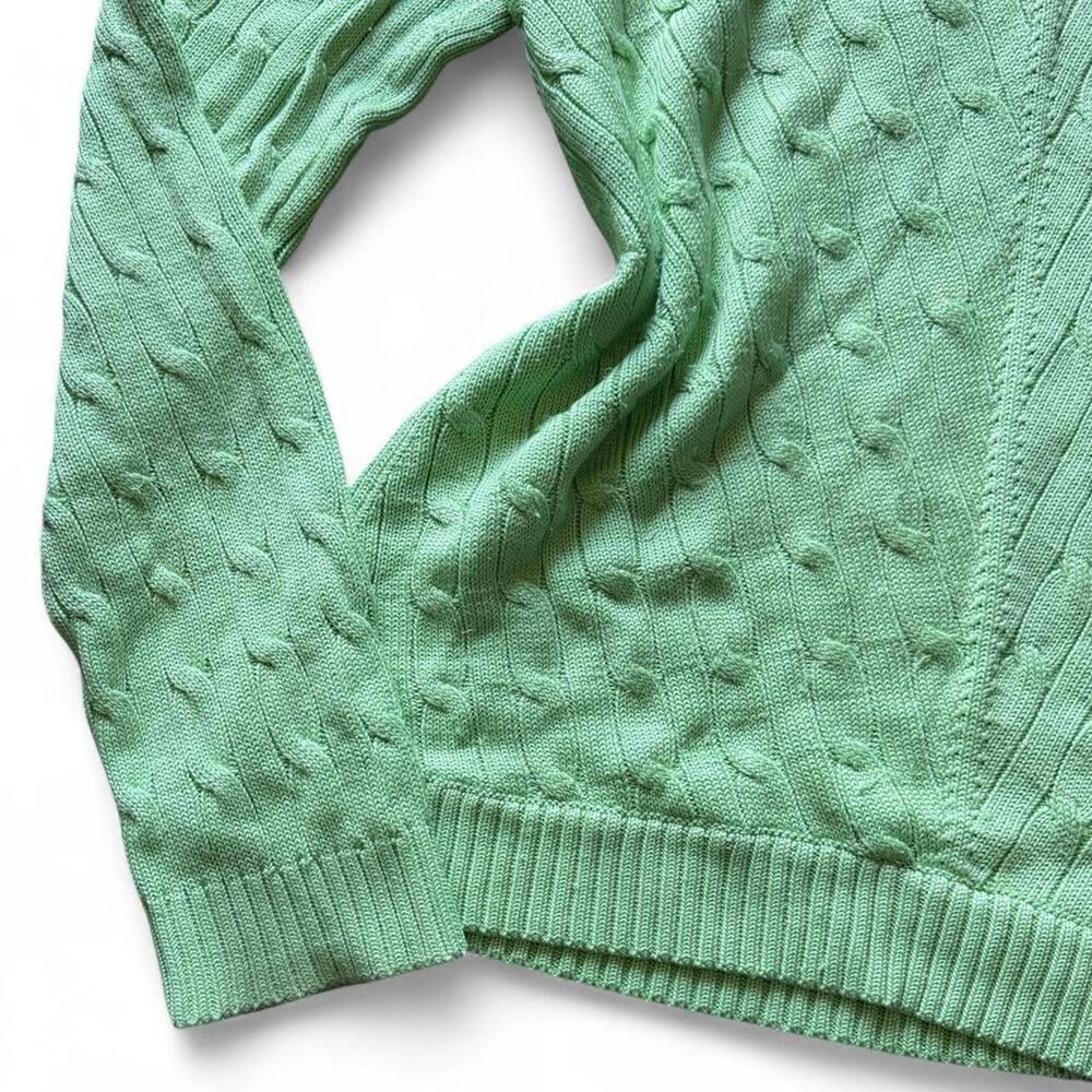 RALPH LAUREN Vintage Silk Green Cable Knit V Neck Preppy Luxury Sweater Size L - Picture 6 of 8